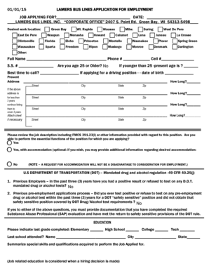 Lamers Bus Lines Employment Application