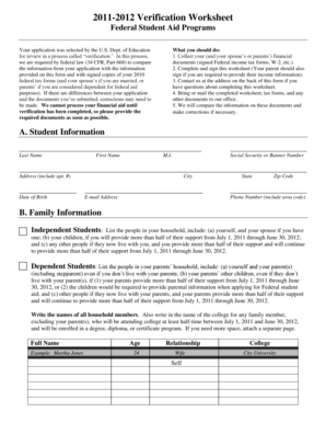 2011-2012 Verification Worksheet