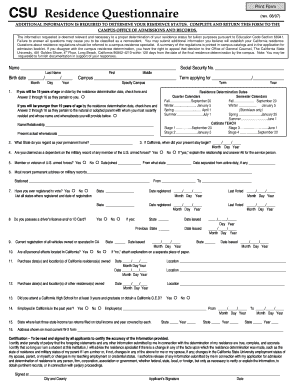 California Residence Questionnaire