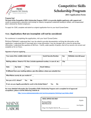 Competitive Skills Scholarship Program Application Form