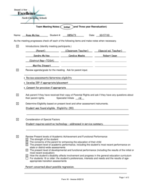 IEP Meeting Notes Form