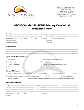 NICHQ Vanderbilt ADHD Primary Care Initial Evaluation Form