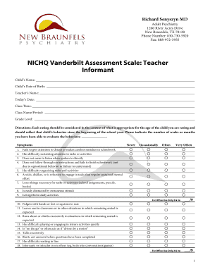 NICHQ Vanderbilt Assessment Scale Teacher Form