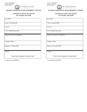 Cancellation of Leave Form for Faculty and Staff