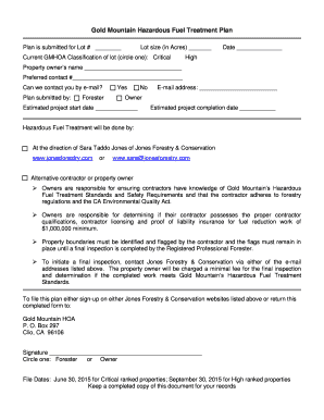 Dental treatment plan forms - Fuel Treatment Plan Form - Gold Mountain HOA - goldmountainhoa