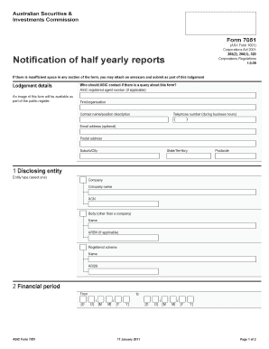 ASIC Form 7051 Half Yearly Report Notification