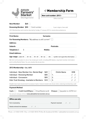 Adelaide Farmers Market Membership Form