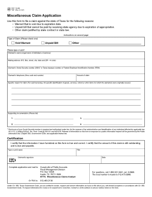 Texas Miscellaneous Claim Application