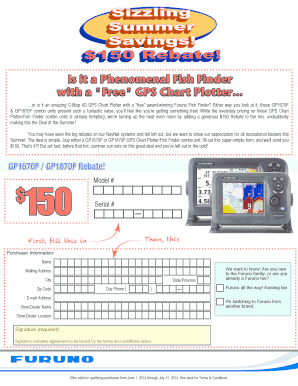Furuno GPS Chart Plotter Fish Finder Rebate Form