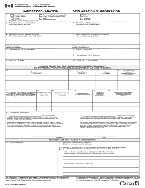 Canadian Import Declaration Form