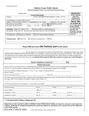 Baldwin County Field Trip Permission Form