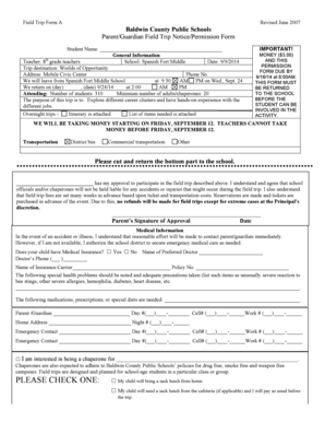 Baldwin County Field Trip Permission Form