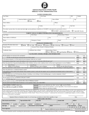 Alabama Influenza Vaccine Administration Form