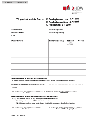 Tätigkeitsübersicht Praxis