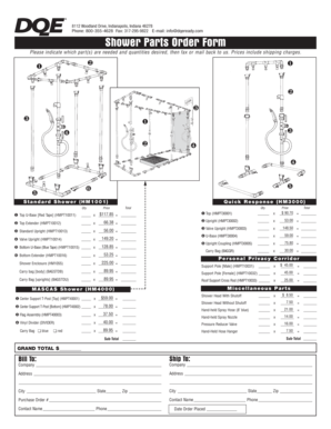 Shower Parts Order Form