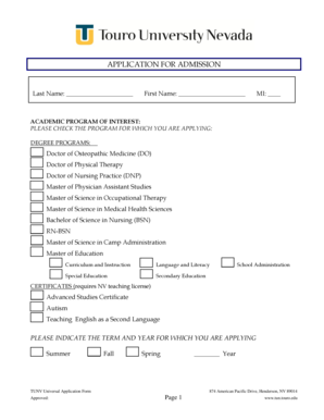TUNV Universal Application Form