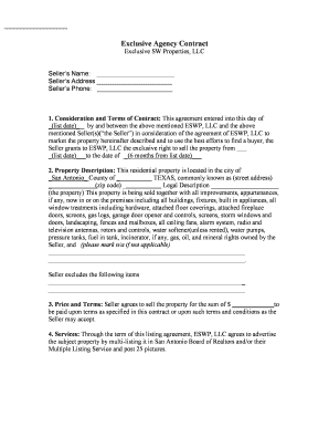 Exclusive Agency Contract for Residential Property
