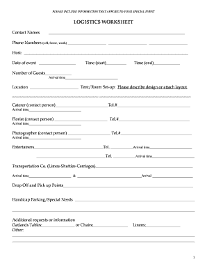 Special Event Logistics Worksheet