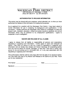 Waukegan Park District Employment Application