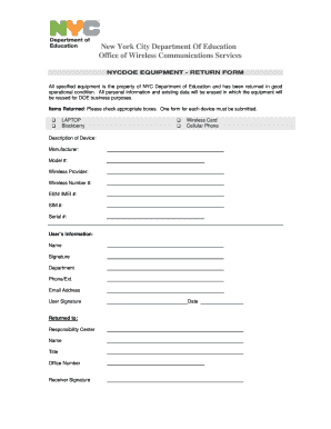 NYC DOE Equipment Return Form