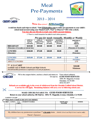 GUSD School Meal Pre-Payment Form