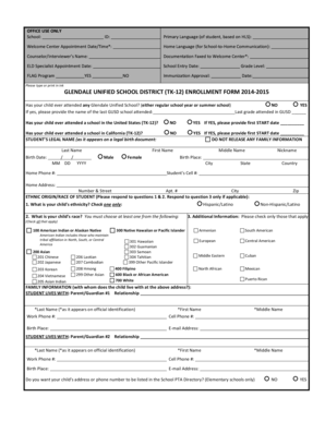 Glendale Unified School District Enrollment Form