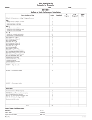 Boise State University Graduation Evaluation Form