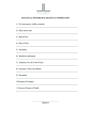 Beneficial Owners Due Diligence Form