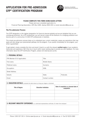 CFP Certification Pre-Admission Application