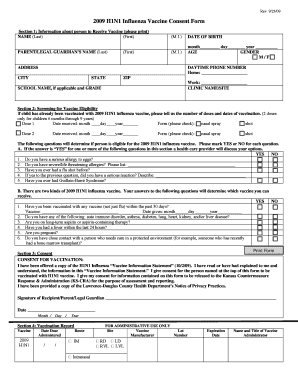 2009 H1N1 Influenza Vaccine Consent Form
