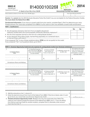 Kentucky Education Tuition Tax Credit Form 8863-K