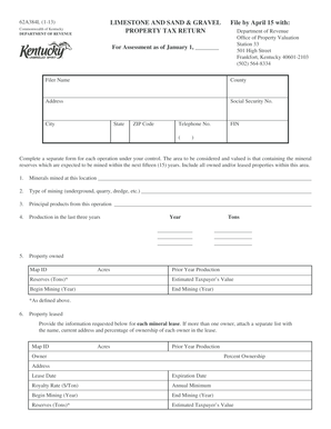 Kentucky Limestone and Sand & Gravel Property Tax Return