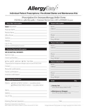 Prescription for Immunotherapy Order Form