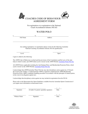 Coach Code of Behaviour Agreement Form