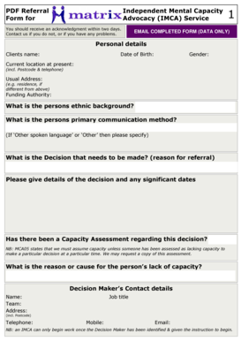 Referral Form for Advocacy (IMCA) Service