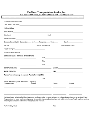 FarMore Transportation Credit Application