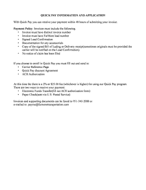 Quick Pay Application and Agreement
