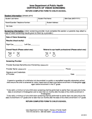 Iowa Vision Screening Certificate