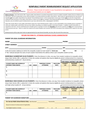 Iowa Nonpublic Parent Reimbursement Request Application