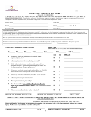 Cedar Rapids Student Health Status Form