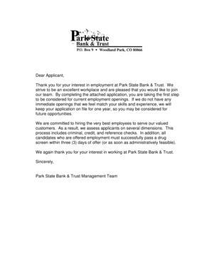 Park State Bank & Trust Employment Application