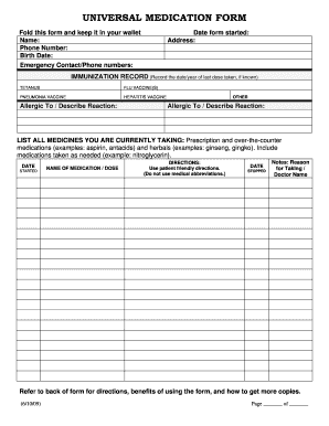 Universal Medication Form