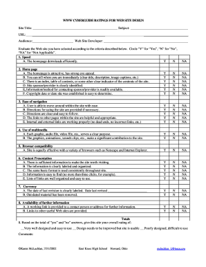 Website Design Evaluation Form