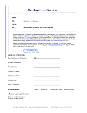 Merchant Surcharge Notification Form