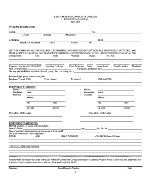 East Arkansas Community College Student Data Form