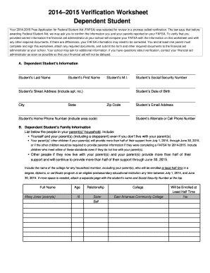 2014-2015 Verification Worksheet
