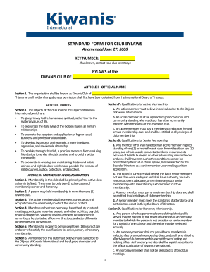 Kiwanis Club Bylaws Amendment Form