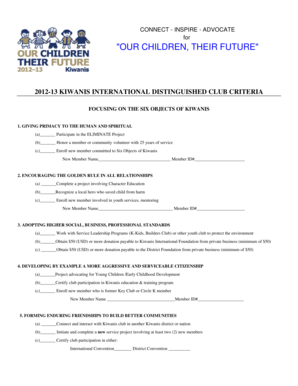 Kiwanis Distinguished Club Criteria Form