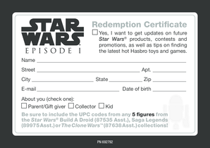 Star Wars Redemption Certificate