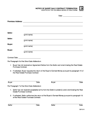 Notice of Short Sale Contract Termination